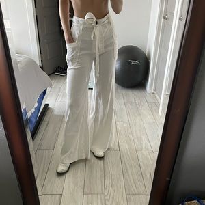 Wide legged white linen Anthropologie pants